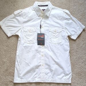 New! Ben Sherman White Button Down Short Sleeve Collared Shirt With Chest Pocket